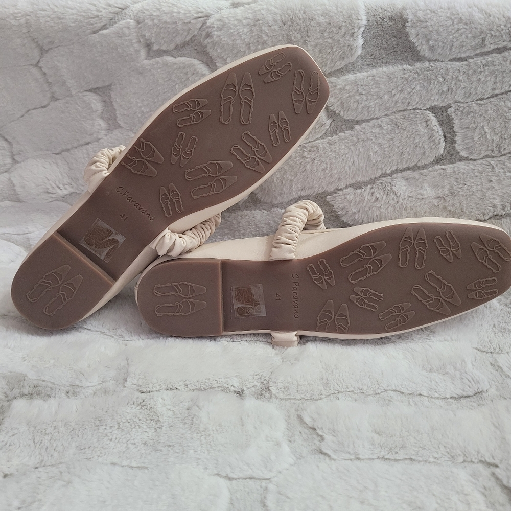 C. Paravano Women's Size 10.5 Off White Elastic Strap Mary Jane (Clara) Flats - Picture 10 of 13